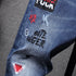 Stylish Straight Pants With Embroidery Mid Waist Men's Jeans
